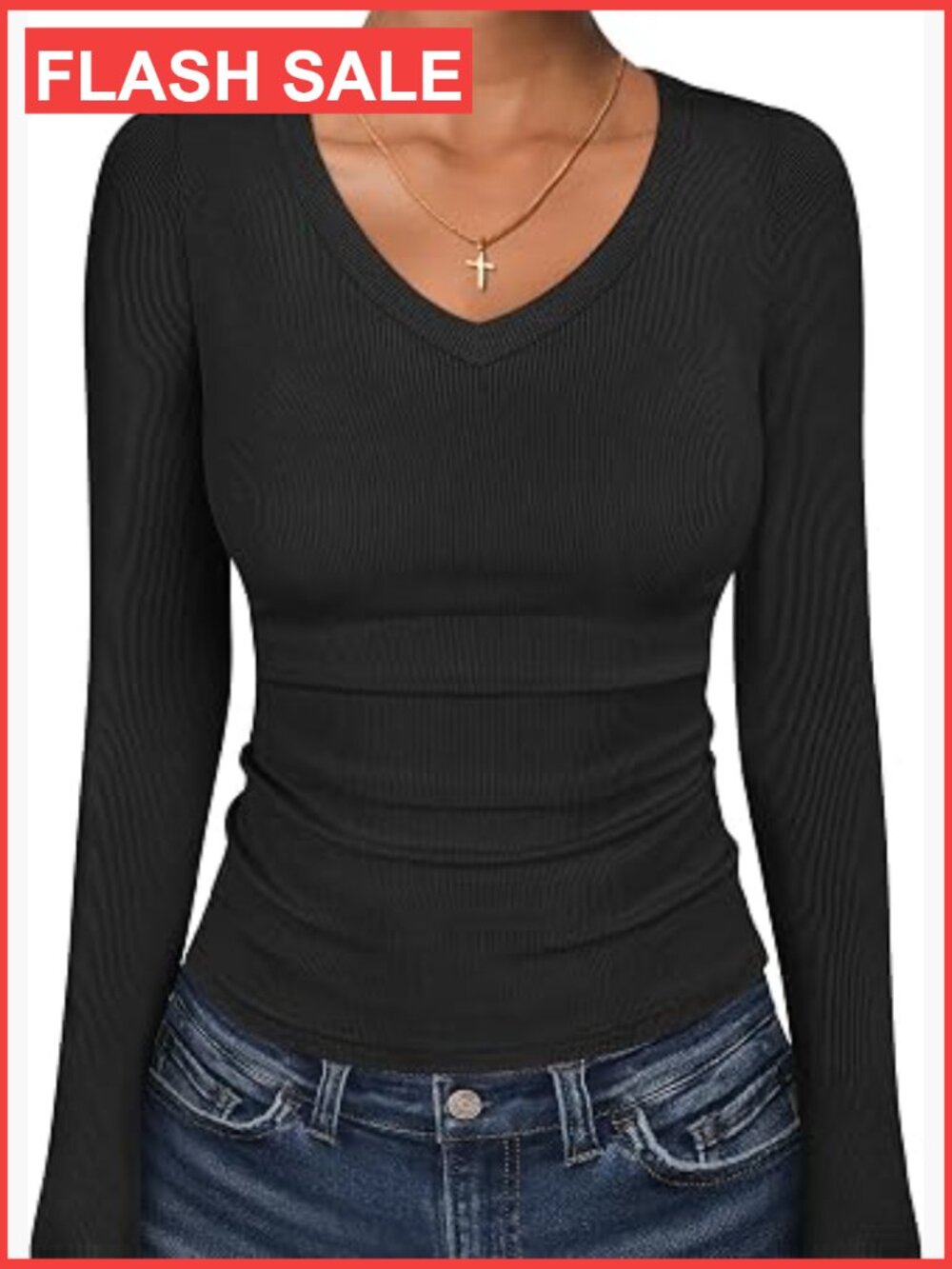 Slim Fit V-Neck Long Sleeve Tee Women's Casual Basic Top